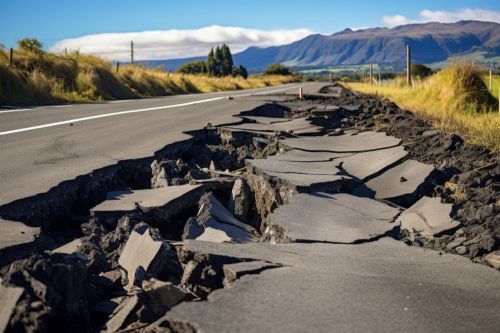 Route détruite par un tremblement de terre